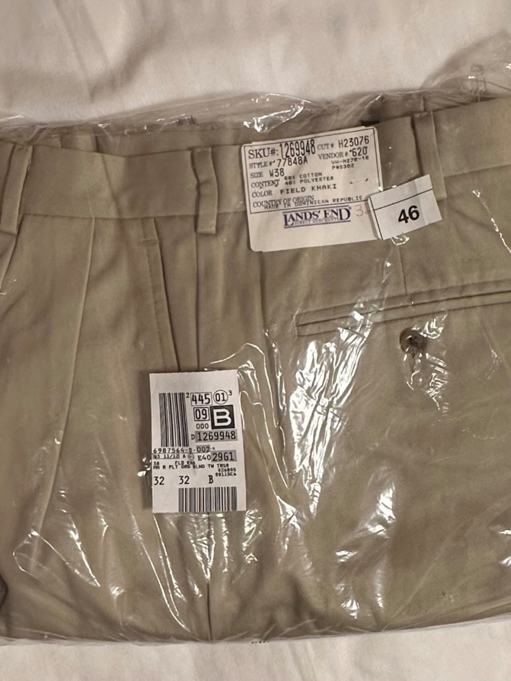 Land's End W38, beige trousers